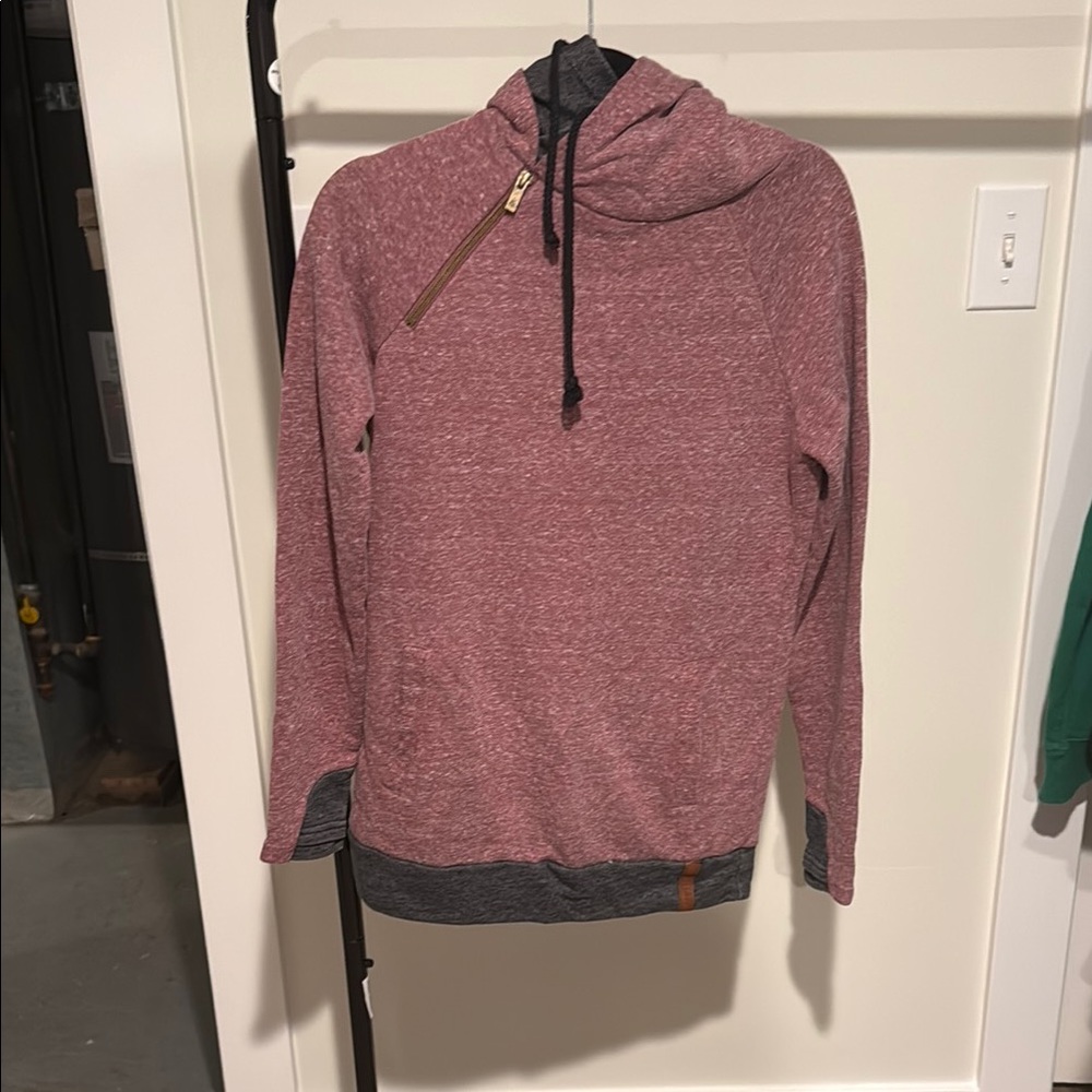 Women’s Heathered Pink Double Hoodie with Zipper Detail - Ampersand Ave